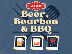 Image text depicts a Silver Branch Brewing event called Beer, Bourbon and BBQ